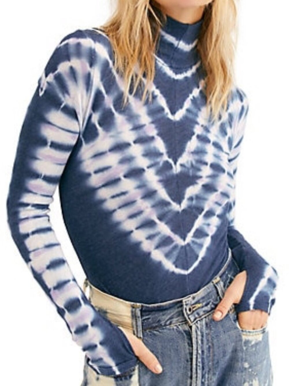 Free People Tie Dye Long Sleeve Mock Neck Top